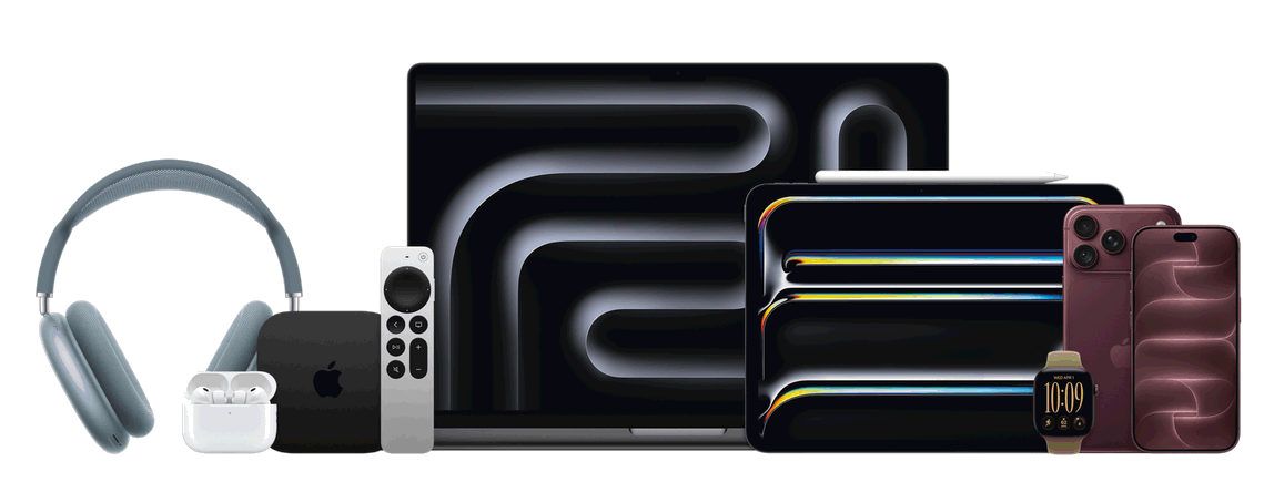 MacBook Pro, iPad Pro, iPhone, Apple Watch, AirPods, Apple TV